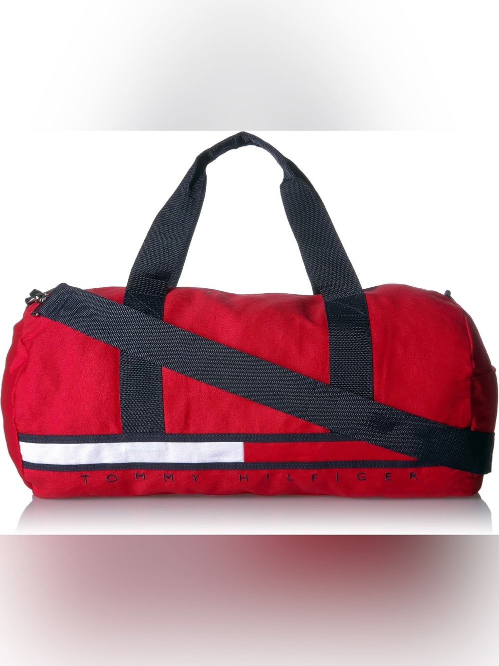 Tommy Hilfiger Red Duffel with Navy Straps and White Accent